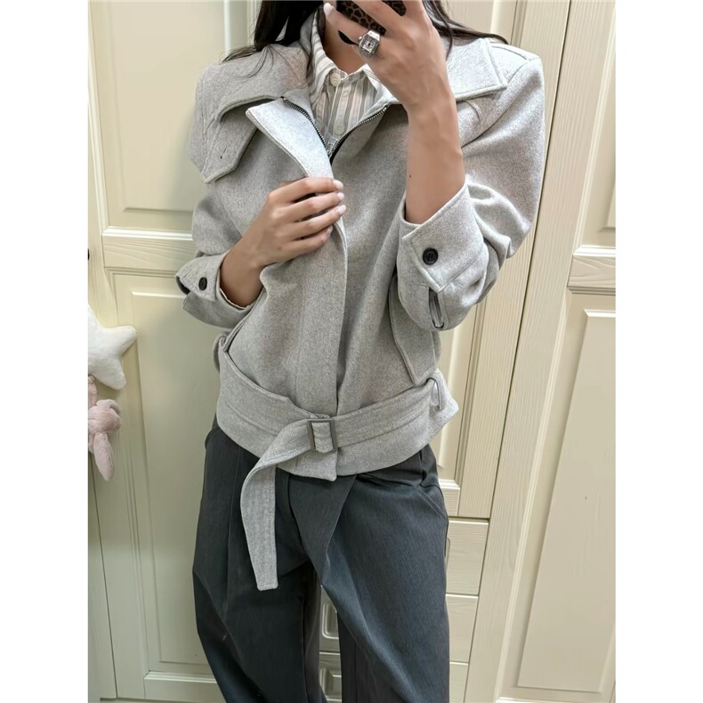 1506/QB10430/P79绑带毛呢夹克男女秋冬翻立领可切换领型高级,男装夹克,星座1506
