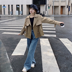 拼接短款工装风衣外套女春秋2025新款小个子洋气小众炸街夹克上衣，女装短外套，艾仟回(原伊仟回)