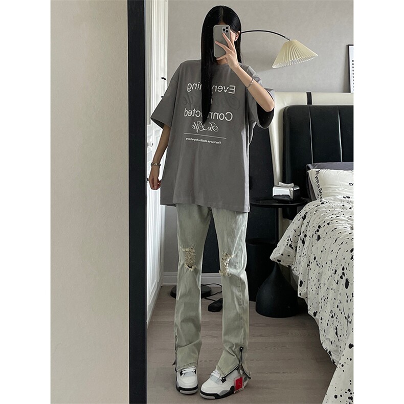 B221美式ins高街暗黑拉链小脚弹力破洞牛仔裤LK23060-P65控88,男装牛仔裤,电商B221