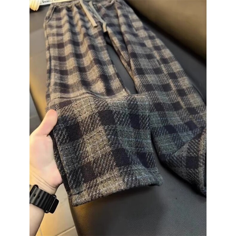 美式复古毛呢格子裤男款直筒裤子慵懒风休闲卫裤1008-LCK199-P48,男装休闲裤,星座1008
