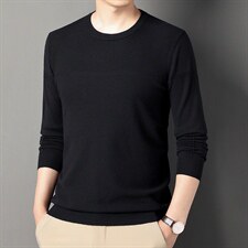 秋季2023新款长袖男装上衣圆领套头中年休闲百搭打底针织衫，男装针织衫/毛衣，电商B212（原钱塘6029）