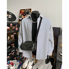 高品质牛仔条纹衬衫潮牌长袖衬衣潮流宽松休闲外套CS017-P30，男装衬衫，星座301C-5