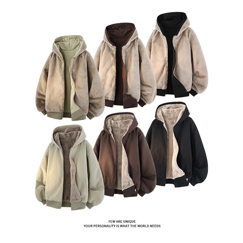 现货座山雕加绒加厚棉衣双面穿仿兔毛棉服 D54106-TP105188图片