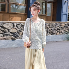 水衣源3730款碎花小衫长袖防晒宽松领子抽绳可调节罩衫女，女装衬衫，水衣源