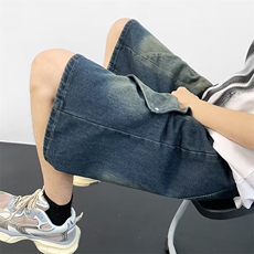 结构做旧牛仔短裤男夏设计感拼接五分裤宽松休闲裤子N5262，男装牛仔裤，星座1116A-1（原606A）