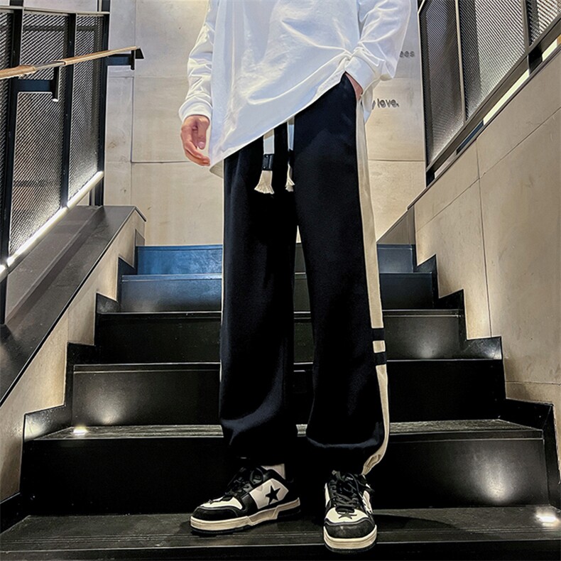 K011P45内景楼梯2024秋季新款华夫格男裤撞色宽松大码休闲裤，男装休闲裤，电商A026-1