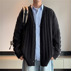 秋冬季新款ins美式高街潮流撞色开衫毛衣男潮牌宽松V领针织衫外套，男装针织衫/毛衣，星座1013
