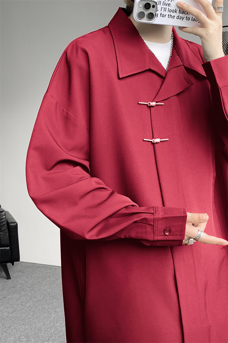 8XL-M风新中式黑色翻领长袖衬衫男秋季休闲衬衣痞帅CS537P58,男装衬衫,电商D206-1