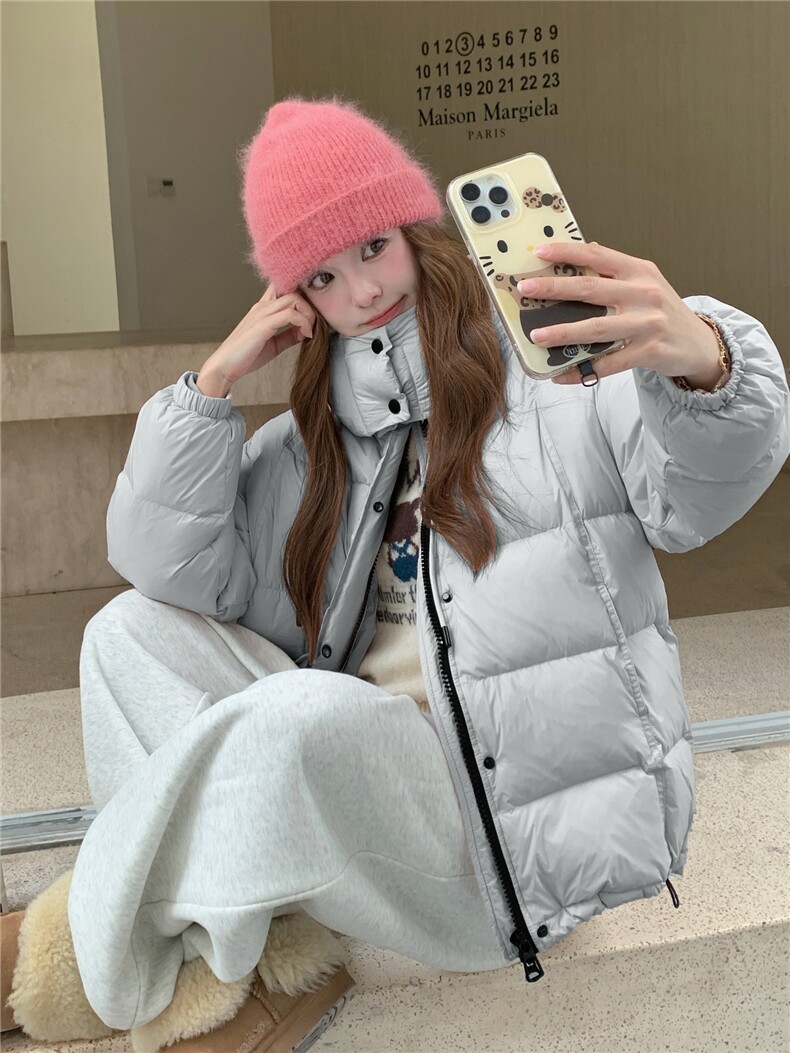 现货甜美泡芙感羽绒服外套女冬季新款韩系连帽加厚白鸭绒面包服,女装羽绒服,网红馆