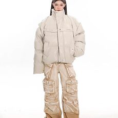 网络图现货PU皮加厚棉服外套金属绑带面包服棉衣RM8080-P125，男装棉衣，星座1005-4
