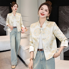 新中式外套女国风2025春秋新款小个子洋气刺绣复古盘扣唐装短上衣，女装短外套，伊仟回