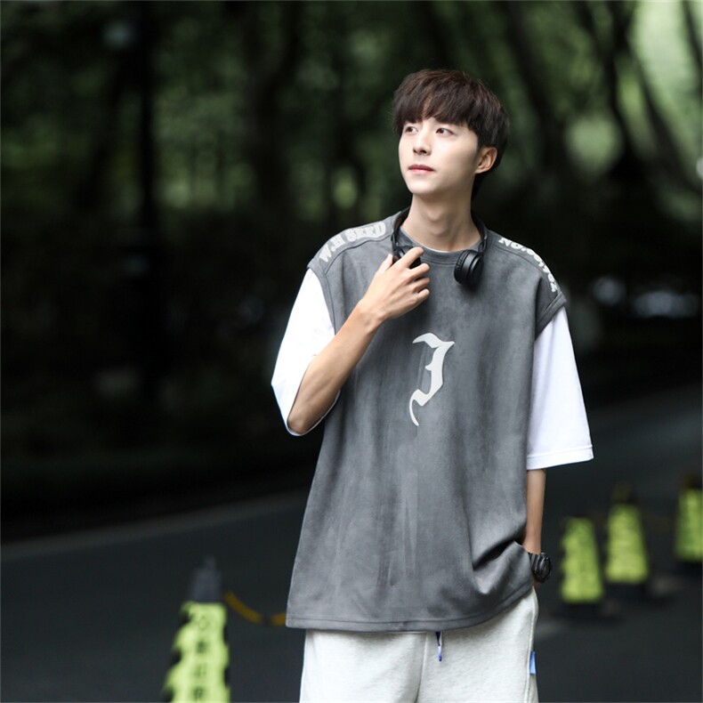 麂皮绒背心坎肩男T恤美式港风潮JB2330-P30控48,男装T恤,电商B370