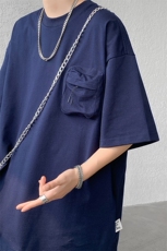8XL-M重磅！特大码纯色宽松短袖T男口袋T恤五分袖上衣DX325P45，男装T恤，电商D206-1