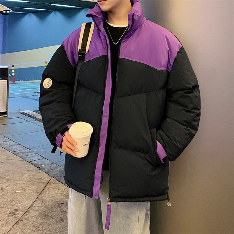 港风潮牌新款拼色立领棉服潮流保暖棉衣M071-P85控118,男装棉衣,星座717