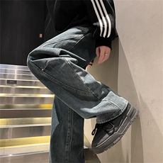 春季复古做旧直筒牛仔裤男宽松水洗休闲长裤潮A080-9002-P55控78，男装牛仔裤，电商A080