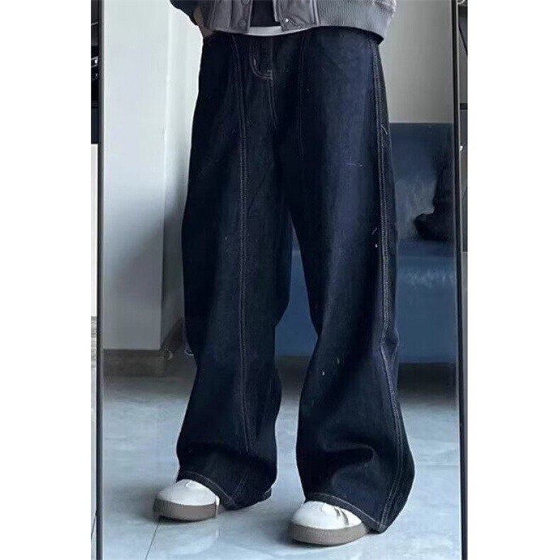 复古丹宁蓝阔腿弯刀牛仔裤男解构宽松直筒休闲长裤子潮牌N6036,男装牛仔裤,星座1116A（原606A-3）