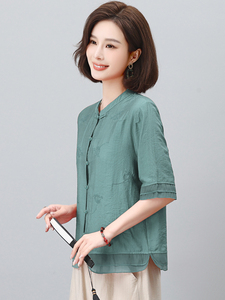 长期有货新款中式刺绣冰丝小衬衫上衣女中老年妈妈装时尚T恤女图片