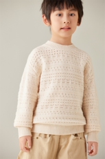 时尚儿童羊毛衫三股五针镂空设计纯色圆领柔软舒适春秋，童装儿童羊毛衫，牧戎奢羊绒