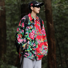 PC203男士休闲东北大花拼接长袖衬衫外套男女宽松寸衣汉服演出服，商品下架区，星座115A(原星座507）