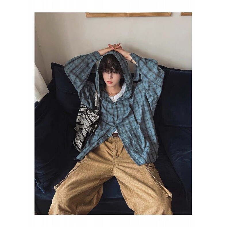 CS61-特P37无差价夏季轻薄微微皱连帽防晒宽松衬衫，男装防晒衣，电商B327