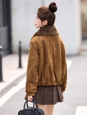 毛绒翻领加绒加厚鹿皮绒外套女2025秋冬新款洋气时尚百搭棉服上衣，女装棉衣/棉服，悦祺