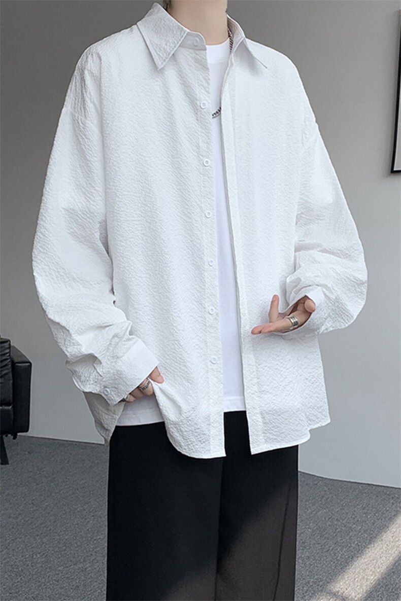 8XL-M泡泡纱盐缩肌理长袖衬衫男夏季冰丝外套防晒衬衣CS29007P40,男装衬衫,电商B312