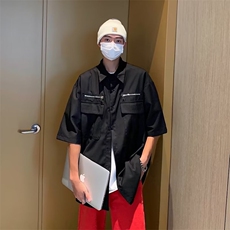 新款衬衫标准潮潮流原宿慵懒夏季五分袖简约日常青春流行气质，男装衬衫，星座716-2