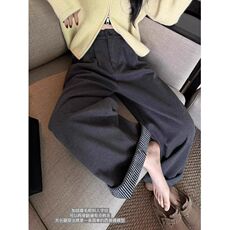 AK2474-P65韩系chic人字纹西装版阔腿裤条纹翻边随性直筒休闲裤，女装休闲裤，星座617A-2