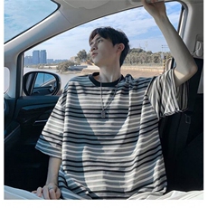 C540P35夏季新款圆领t恤韩版男生条纹宽松短袖潮流凉感舒适半袖男，男装T恤，星座512-6
