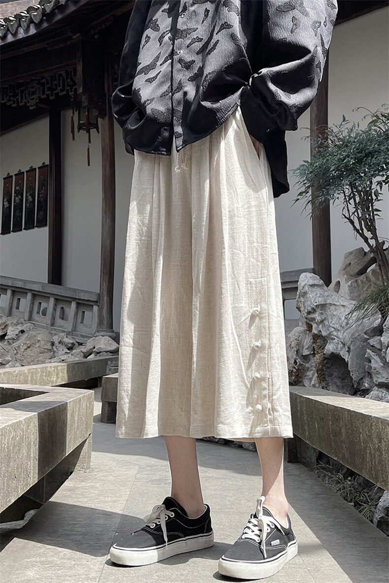 8XL-M新中式亚麻裤男七分裤阔腿裤垂感休闲短裤风棉麻K966P45,男装牛仔裤,电商D206-1
