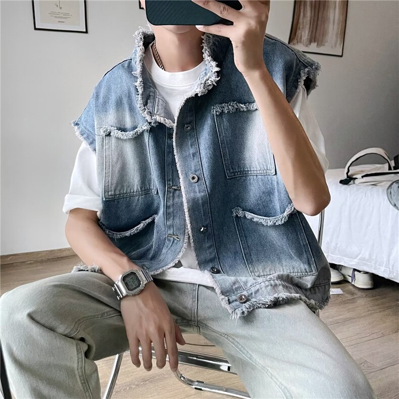 青春流行男夹克文艺潮无袖马甲牛仔外套P48，男装背心/马甲，星座1116-2