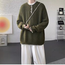 M270-P58军绿色亨利领毛衣男秋冬氛围感羊毛衫美式高级感慵懒风，男装针织衫/毛衣，电商B323A