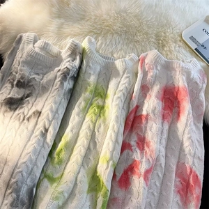美式街头设计感圆领麻花纹扎染毛衣男慵懒风休闲针织衫GM218P54图片