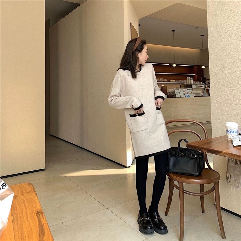 韩系针织衫女秋冬新款软糯毛衣小香风连衣裙,女装连衣裙,思途羊绒