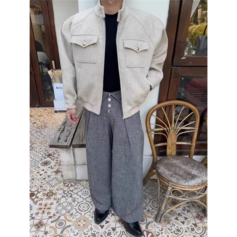 老钱风立领男女夹克春季工装风双口袋高级感哈灵顿外套BJK1051,男装夹克,星座208-5