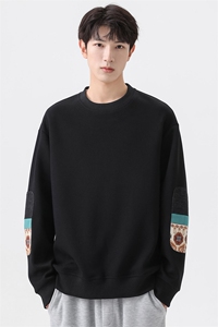 M-8XL 冬季加绒加厚胖子拼接圆领卫衣男图片