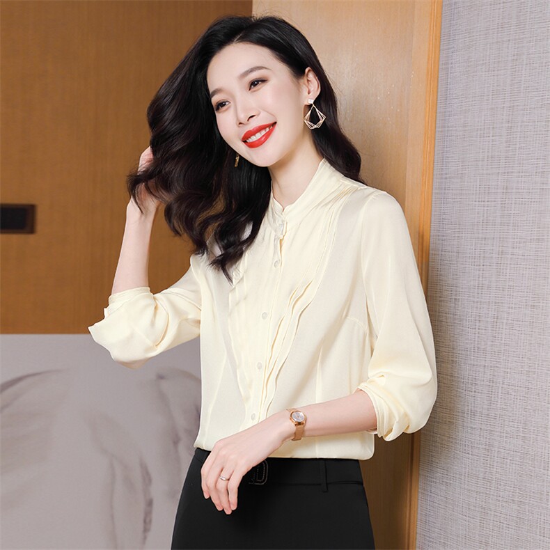红色重磅真丝衬衫女2026春装新款立领荷叶边气质女人味真丝上衣,女装衬衫,阿舍尔精品