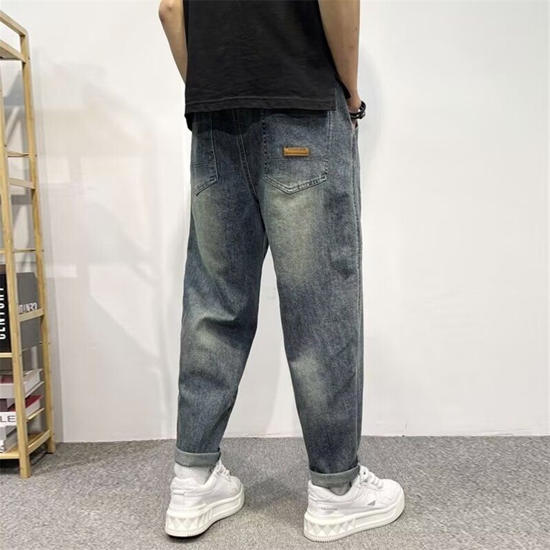 1506/QB8280/P58复古阔腿哈伦裤松紧腰百搭直筒小脚九分裤,男装休闲裤,星座1506