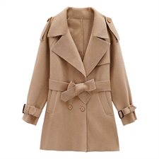 2020冬季新款简约时尚优雅气质系带翻领毛呢外套，女装毛呢外套，浙宝281