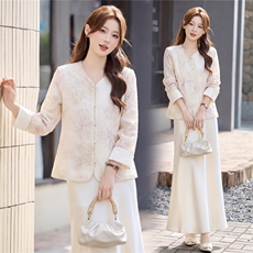 主推现货重工艺新款新中式春夏提花刺绣设计感时尚气质减龄两件套，女装套装/套裙，韩美纤衣