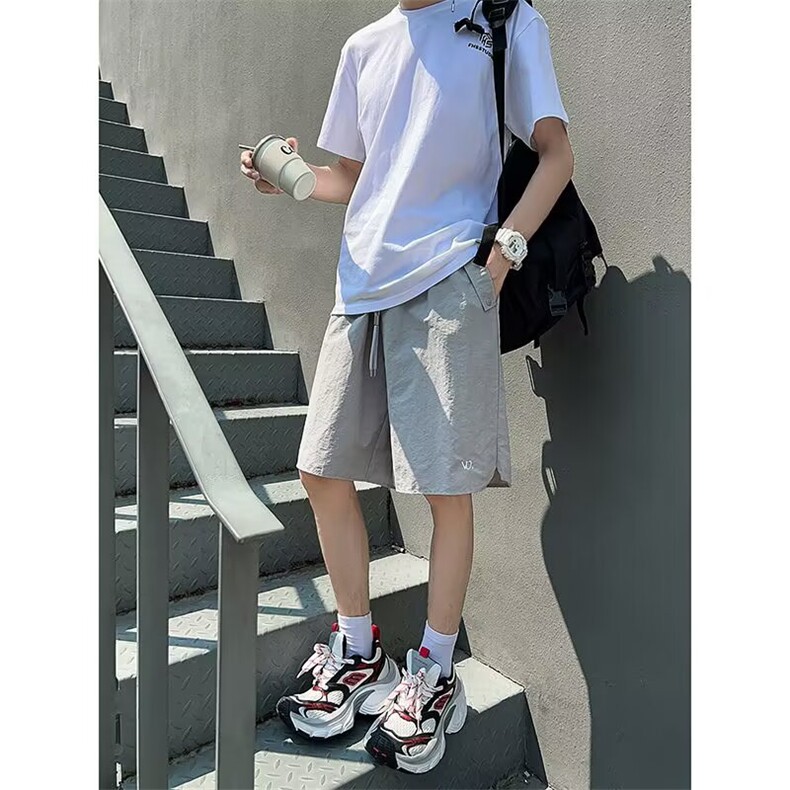 夏季新款美式短裤男潮牌薄款设计感小众宽松大码运动休闲五分裤子,男装牛仔裤,四季星座505