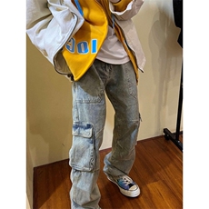 1506/Q1780/P61美式复古洗水拼接直筒大口袋休闲宽松微喇长裤子，男装休闲裤，星座1506