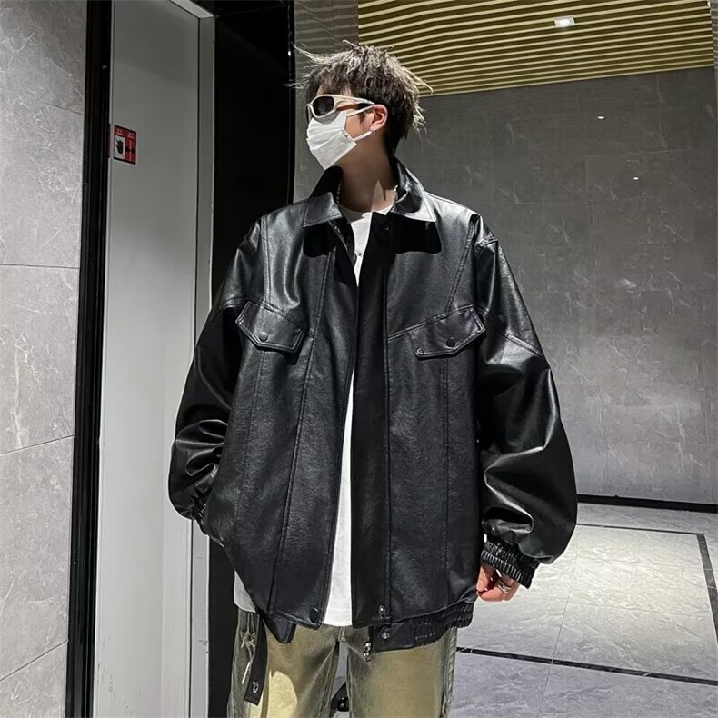 工装皮夹克男春季高级感痞帅潮牌炸街外套春秋款潮流美式机车衣服,男装夹克,星座601-2