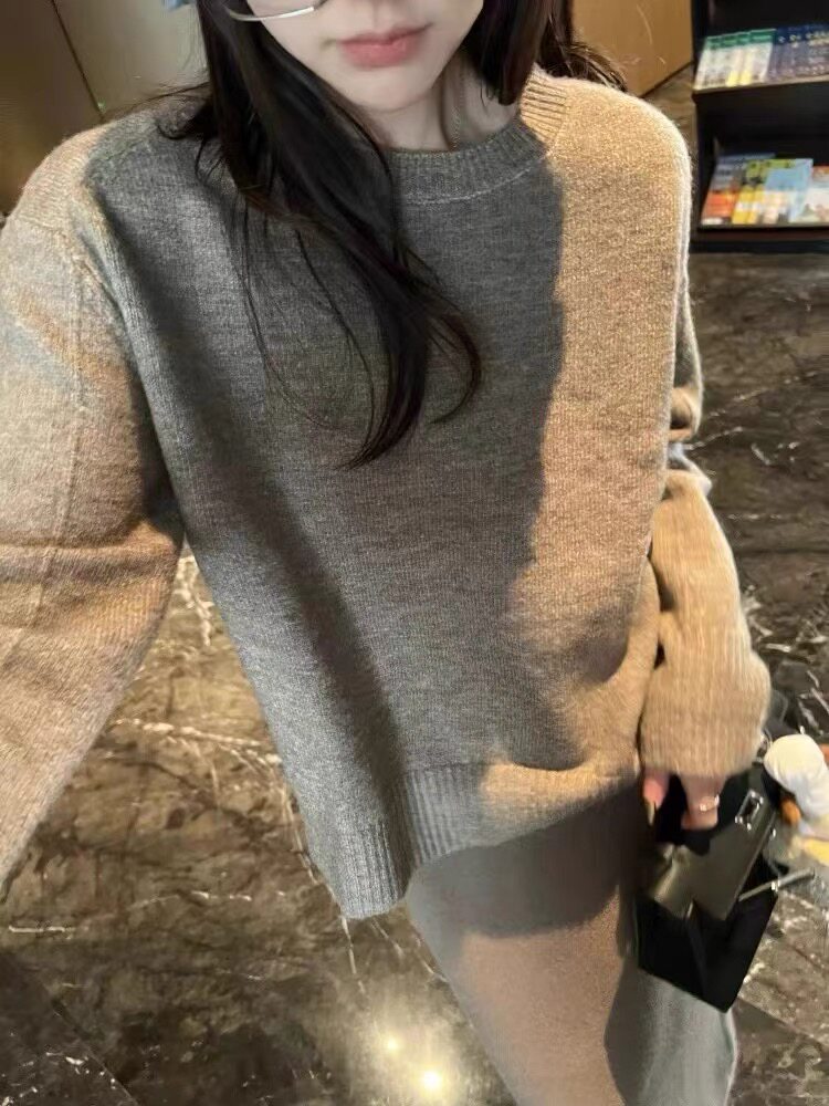 秋冬新款时尚百搭潮流圆领羊毛衫女显瘦修身长袖针织衫,女装羊毛衫,梵泰羊绒