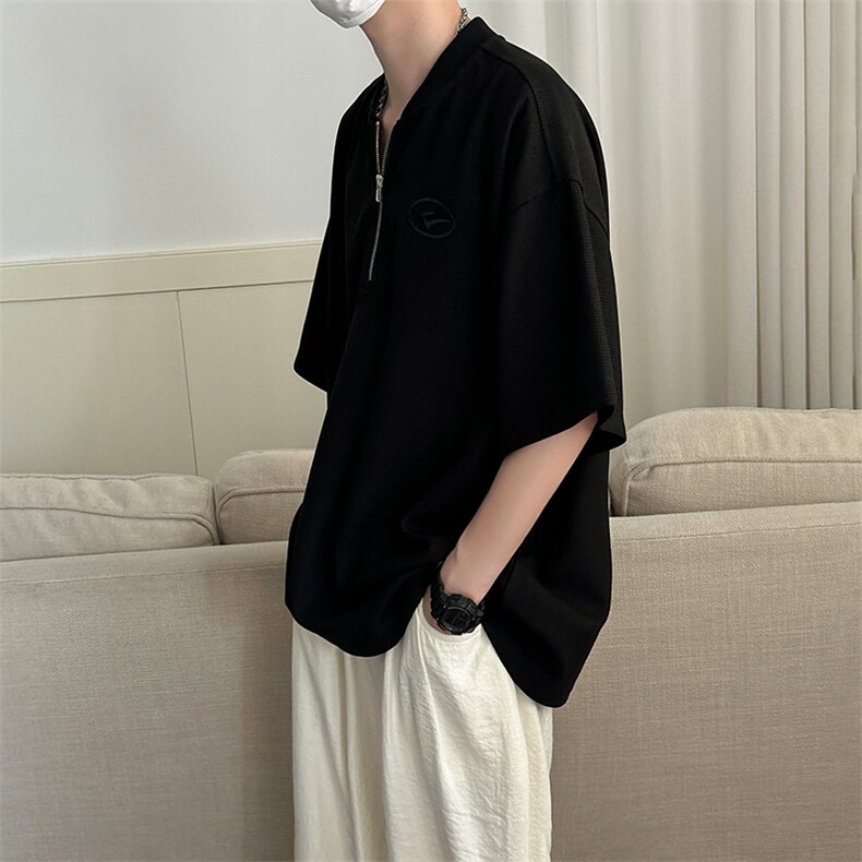 现货-夏季新品华夫格拉链短袖男潮牌百搭宽松T恤-AT23008-P55,男装T恤,电商A351