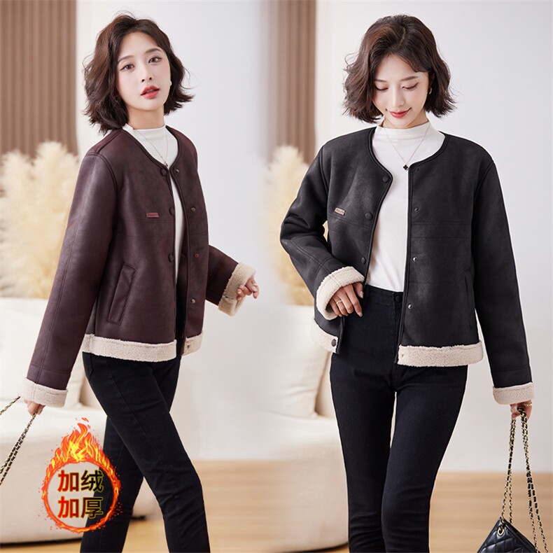 韩系仿羊羔毛外套女秋冬季2024年新款高级感麂皮绒皮毛一体夹克上衣，女装羊羔毛/颗粒绒，潮流依族