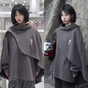 秋季新款机能风高领斗篷卫衣男女连帽假两件套头外套WL9800-P43图片