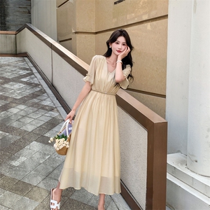 现货主推2024天丝棉连衣裙女高级感仙气精致收腰显瘦连衣裙图片