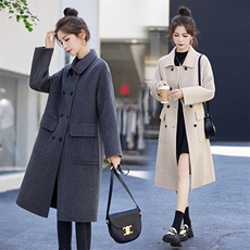 现货2023年秋冬季新款女装时尚休闲气质双排扣双面羊毛大衣女，女装双面呢大衣，关键词