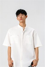 1新中式立领衬衫风暗扣工装大码M-5XL半袖衬衣男78013P48控78，男装T恤，星座226-2